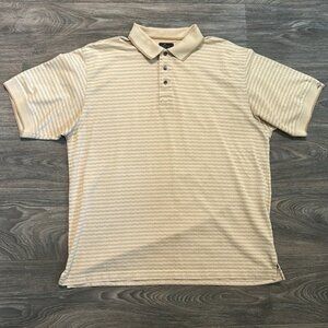 Greg Norman XL Beige Striped Golf Polo Shirt Performance Activewear UPF Play Dry